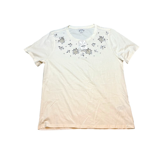 J.Crew Flower Jewel Embellished Tee Ivory Cotton Short Sleeve NWT Size M - Picture 2 of 5